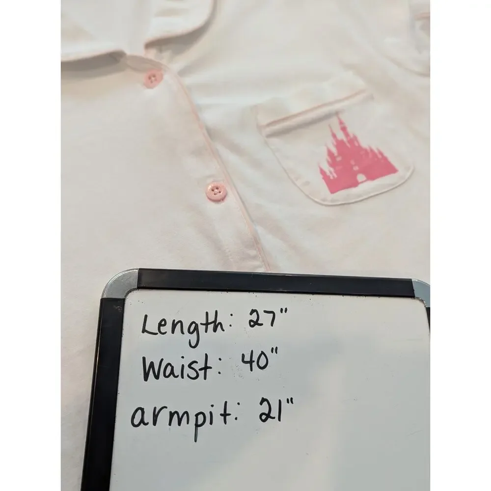 Disney Parks Women's Large White PJ Pajama Top Pink Castle Button Up - Picture 16 of 16